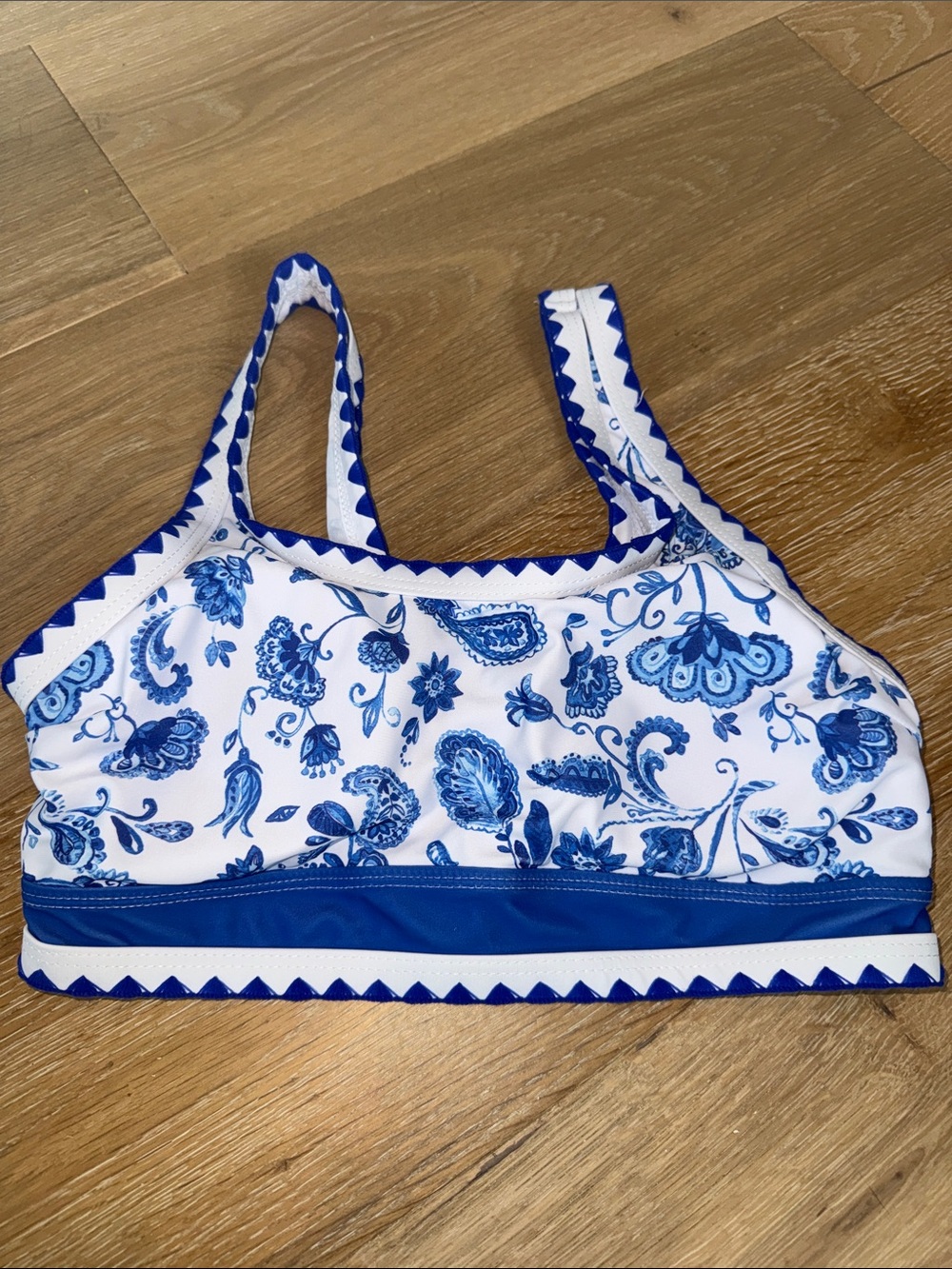 SHEIN White & Blue Paisley Bikini Top
